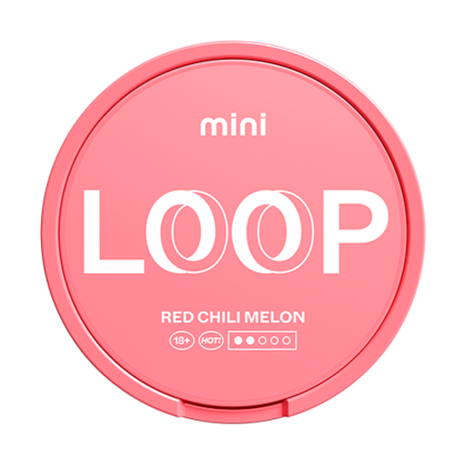 Loop red chili melon mini nicotine pouches can from view