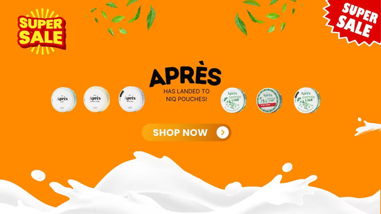 Promotional graphic for 'APRèS' with 'Super Sale' text, product logos, and a 'Shop Now' button on an orange background.