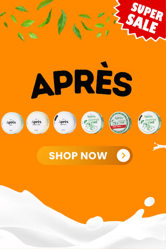 Orange promotional banner for 'APRèS' with product images and a 'Shop Now' button.