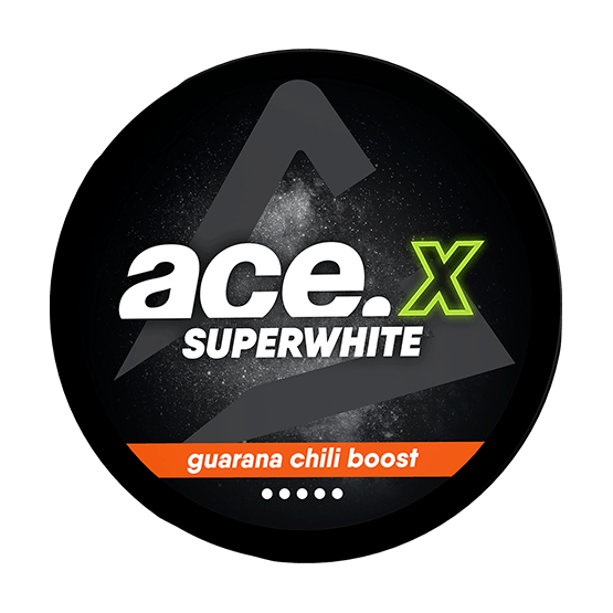ACE X Guarana Chili Boost nicotine pouch can – tobacco-free, guarana flavor, available at NiqPouches.com