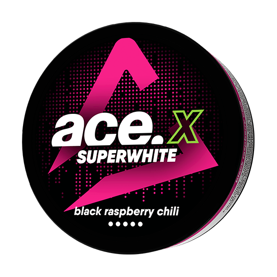 ACE X Black Raspberry Chili nicotine pouch can – tobacco-free, raspberry flavor, available at NiqPouches.com