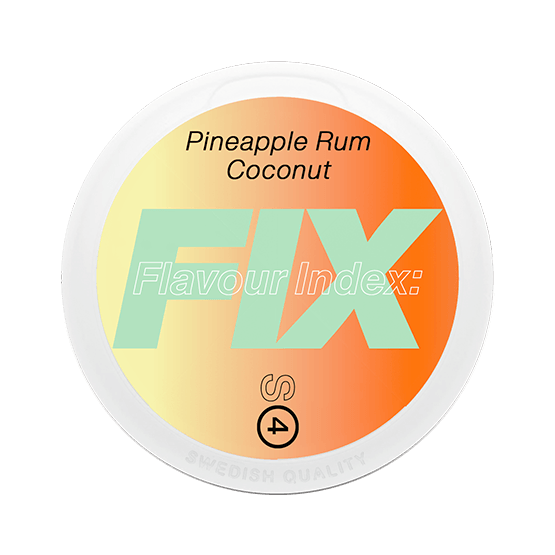 FIX Pineapple Rum Coconut S4 nicotine pouch can – tobacco-free, pineapple and coconut flavor, available at NiqPouches.com