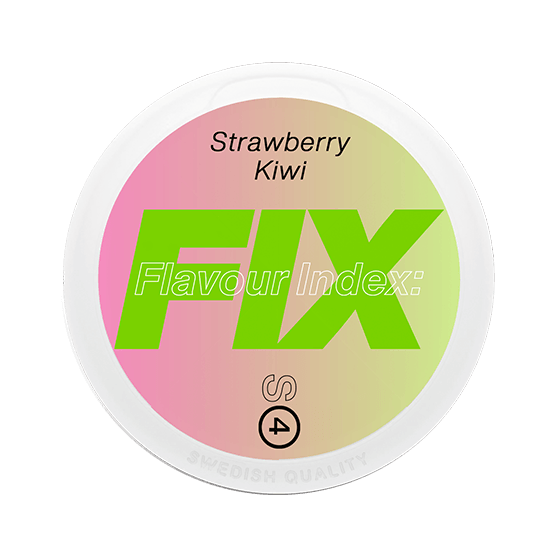 FIX Strawberry Kiwi S4 nicotine pouch can – tobacco-free, strawberry and kiwi flavor, available at NiqPouches.com