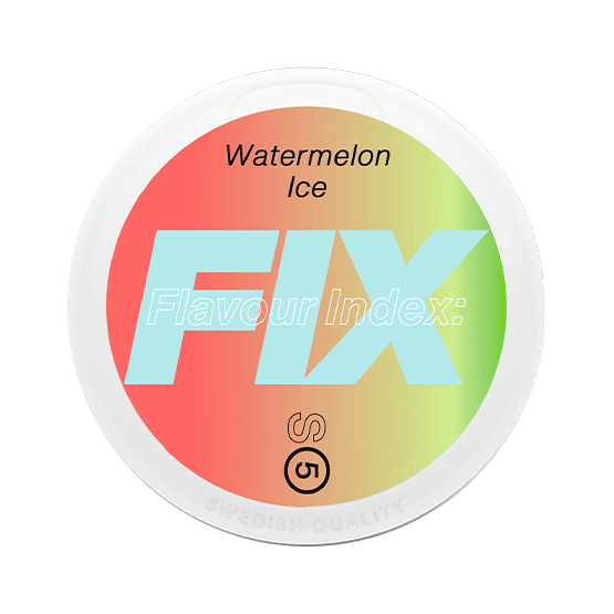 FIX Watermelon Ice S5 nicotine pouch can – tobacco-free, watermelon and mint flavor, available at NiqPouches.com