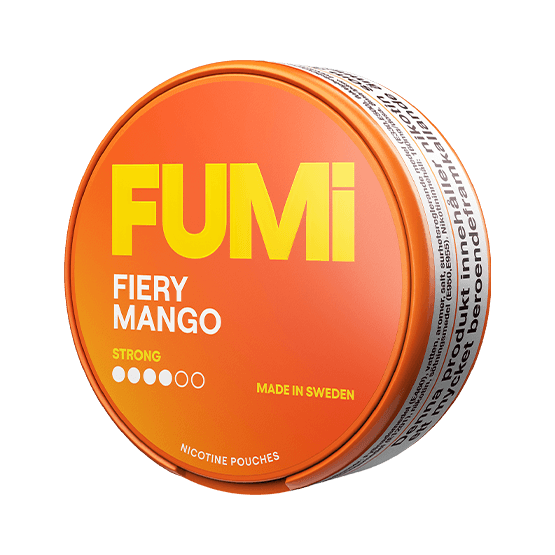Fumi Fiery Mango nicotine pouches container on a white background
