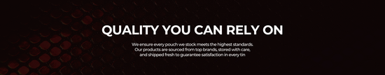 Black banner with text ‘Quality You Can Rely On’ – NiqPouches.com commitment to top-tier tobacco-free nicotine pouches and reliable shipping