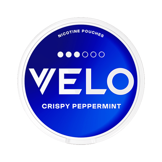 VELO Crispy Peppermint Mini nicotine pouch can – tobacco-free, cool mint flavor, available at NiqPouches.com