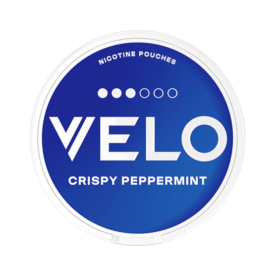 Velo - Crispy Peppermint nicotine pouch can – tobacco-free, cool mint flavor, available at NiqPouches.com