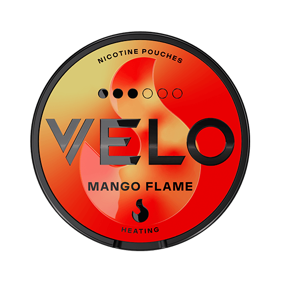 VELO Mango Flame nicotine pouch can – tobacco-free, mango flavor, available at NiqPouches.com