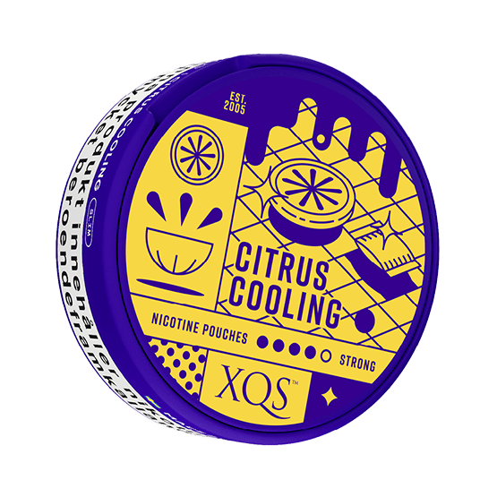 XQS Citrus Cooling 8 mg nicotine pouch can – tobacco-free, citrus flavor, available at NiqPouches.com
