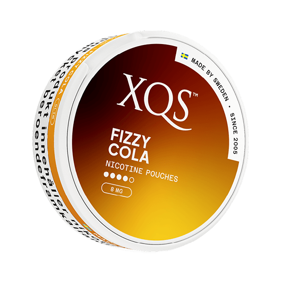 XQS Fizzy Cola 8mg nicotine pouch can – tobacco-free, cola flavor, available at NiqPouches.com