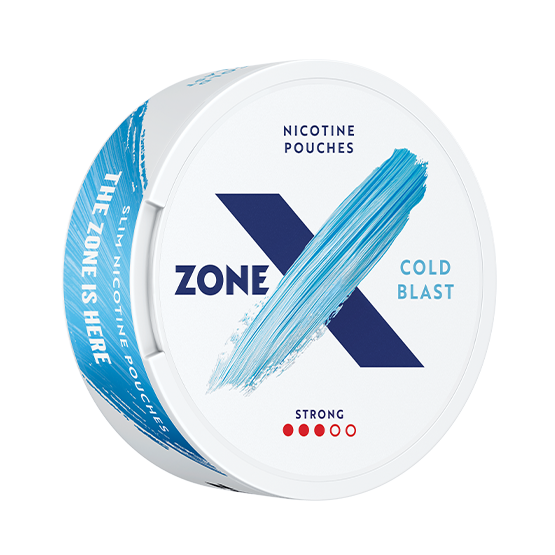 ZONE X Cold Blast Strong nicotine pouch can – tobacco-free, cool mint flavor, available at NiqPouches.com