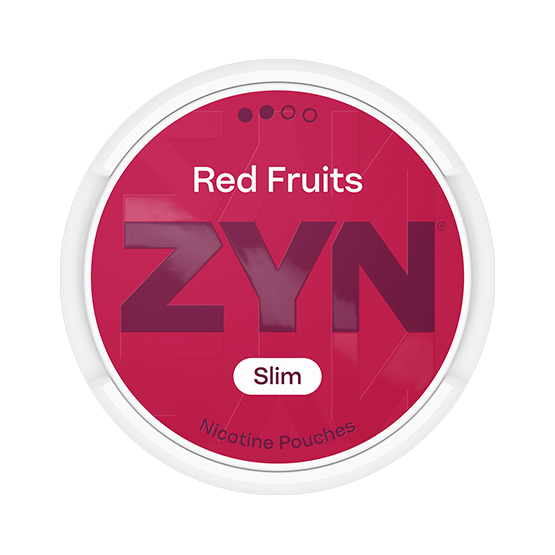 ZYN Red Fruits nicotine pouches container on a white background