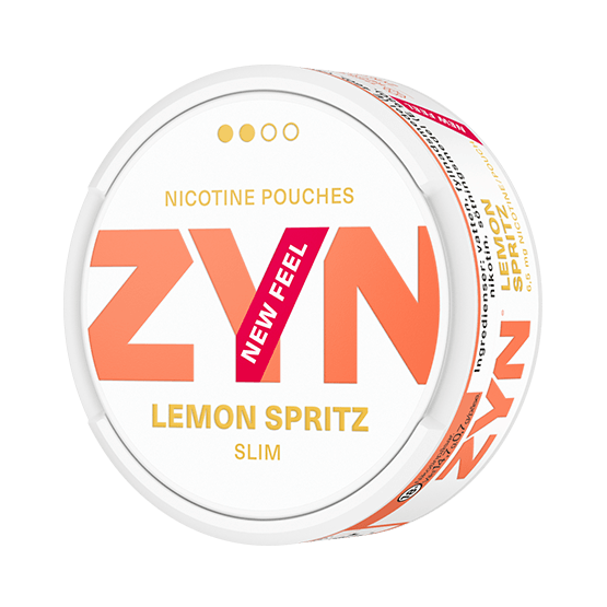 ZYN Lemon Spritz Slim nicotine pouch can – tobacco-free, lemon flavor, available at NiqPouches.com