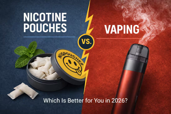 Nicotine pouches vs vaping blog image comparing pouches and a vape device