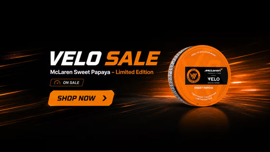 Promotional image for McLaren Sweet Papaya with 'VELO' branding on a black background.