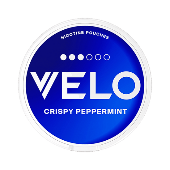 VELO Crispy Peppermint Mini nicotine pouch can – tobacco-free, cool mint flavor, available at NiqPouches.com