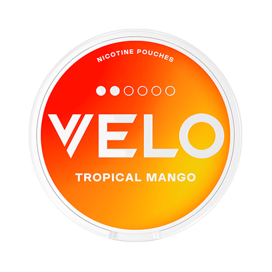 Velo Tropical Mango nicotine pouches packaging on a white background