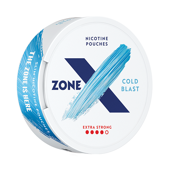 ZONE X Cold Blast Extra Strong nicotine pouch can – tobacco-free, mint flavor, available at NiqPouches.com