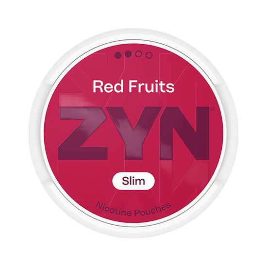 ZYN Red Fruits nicotine pouches container on a white background